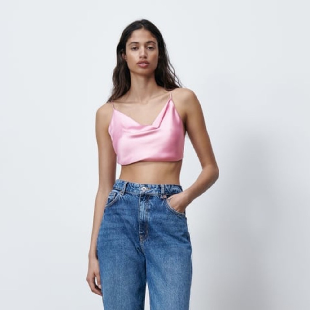 Pink Zara Satin Crop Top | M